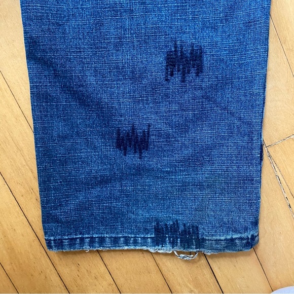 Vintage Akademiks Men's Blue Jeans Patchwork Embroidered Jeans size 36 Y2K - Picture 5 of 9